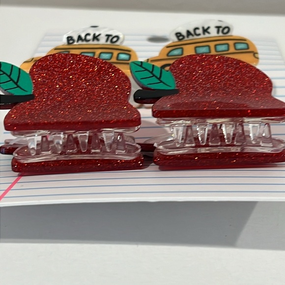 NWT 4 back to school bus apple hair clips - Picture 5 of 5